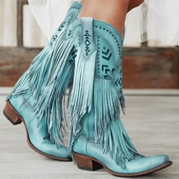 Lane X Junk Gypsy Thunderbird Rare Turquoise Fringe Boots